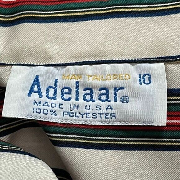 Vintage 1970s Womens Striped Collared Preppy Long Sleeve Retro Blouse Sz M - Picture 2 of 9